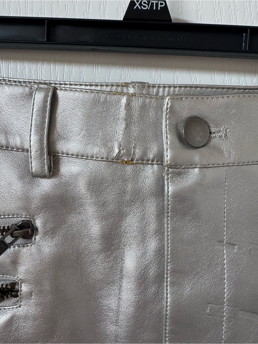 Rebecca Minkoff Metallic Silver Faux Leather Mini Skirt with Zip Pockets - Picture 3 of 6